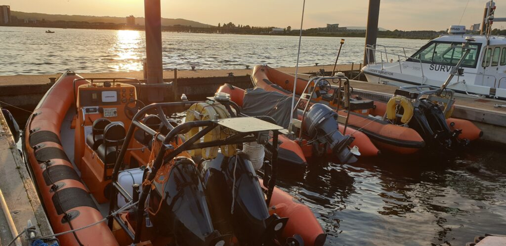 Powerboats moored on the pontoon